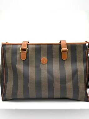 Fendi Pequin Vintage Striped Tote Bag, Zipper Closure, 1980’s ✅Authentic